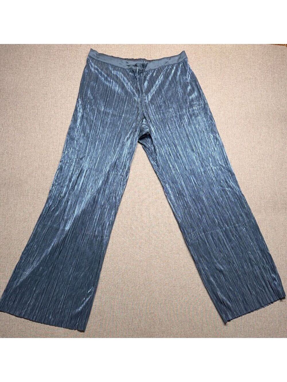 Victoria's Secret Metallic Plisse Wide Leg Pull On Pants Blue Gray Women's L